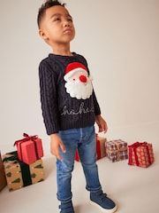Navy Blue Santa Knitted Christmas Jumper (3mths-7yrs) - Image 2 of 7