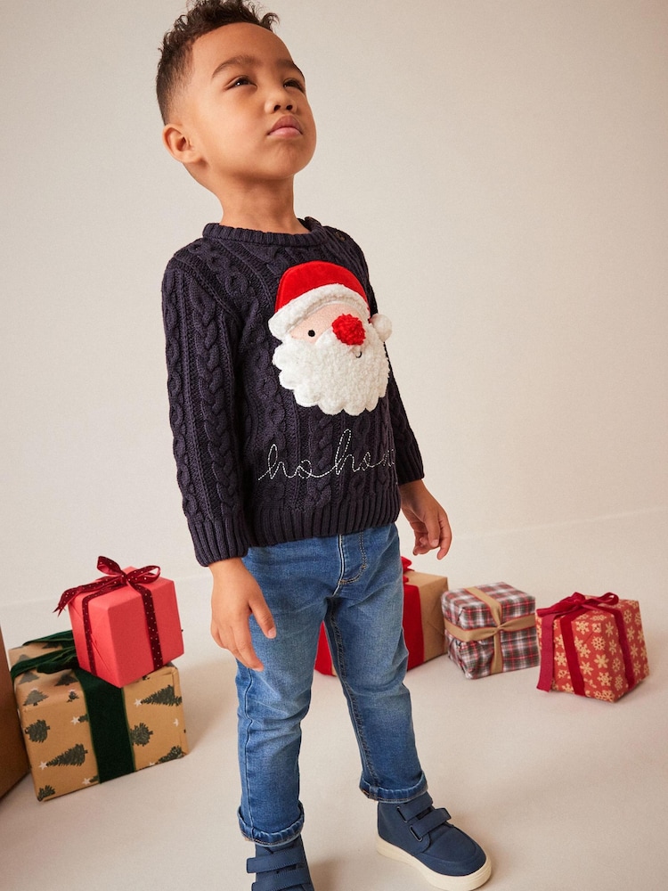 Navy Blue Santa Knitted Christmas Jumper (3mths-7yrs) - Image 2 of 7