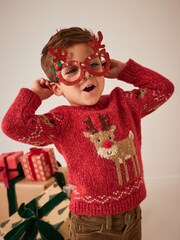 Red Reindeer Knitted Christmas Jumper (3mths-7yrs) - Image 1 of 7
