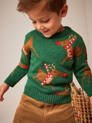 Green Reindeer Knitted Christmas Jumper (3mths-7yrs) - Image 1 of 7