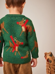 Green Reindeer Knitted Christmas Jumper (3mths-7yrs) - Image 4 of 7