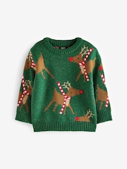 Green Reindeer Knitted Christmas Jumper (3mths-7yrs) - Image 5 of 7