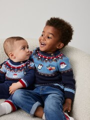 Blue Fairisle Pattern Knitted Christmas Jumper (3mths-7yrs) - Image 1 of 8