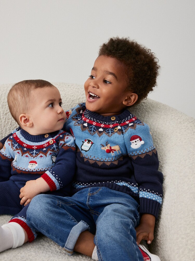 Blue Fairisle Pattern Knitted Christmas Jumper (3mths-7yrs) - Image 1 of 8