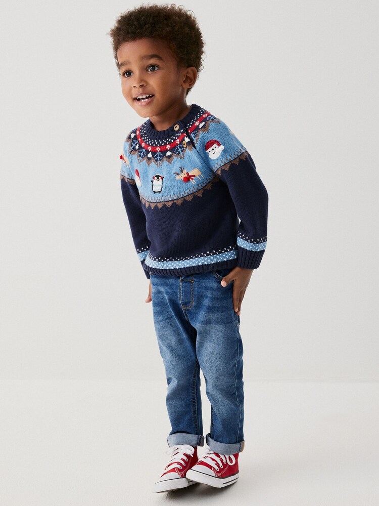 Blue Fairisle Pattern Knitted Christmas Jumper (3mths-7yrs) - Image 2 of 8