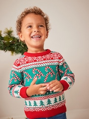 Red/Green Candy Cane Fairisle Pattern Knitted Christmas Jumper (3mths-7yrs) - Image 1 of 7