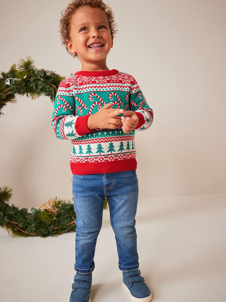 Red/Green Candy Cane Fairisle Pattern Knitted Christmas Jumper (3mths-7yrs) - Image 2 of 7