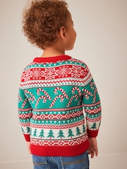 Red/Green Candy Cane Fairisle Pattern Knitted Christmas Jumper (3mths-7yrs) - Image 3 of 7