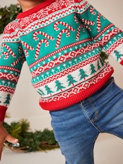 Red/Green Candy Cane Fairisle Pattern Knitted Christmas Jumper (3mths-7yrs) - Image 4 of 7
