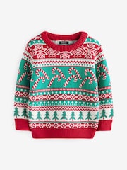 Red/Green Candy Cane Fairisle Pattern Knitted Christmas Jumper (3mths-7yrs) - Image 5 of 7
