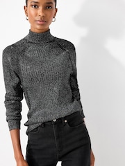 Black Sparkle Ribbed Roll Neck Jumper - Image 1 of 6