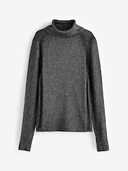 Black Sparkle Ribbed Roll Neck Jumper - Image 5 of 6