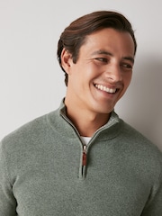 Sage Green Regular Cotton Premium Zip Neck Jumper - Image 1 of 7