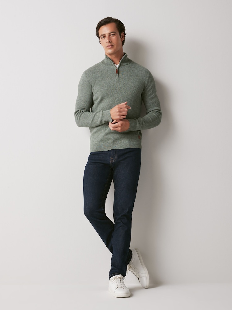 Sage Green Regular Cotton Premium Zip Neck Jumper - Image 2 of 7