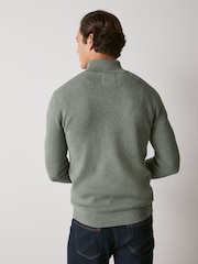 Sage Green Regular Cotton Premium Zip Neck Jumper - Image 3 of 7