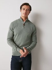 Sage Green Regular Cotton Premium Zip Neck Jumper - Image 4 of 7