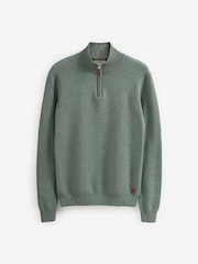 Sage Green Regular Cotton Premium Zip Neck Jumper - Image 6 of 7
