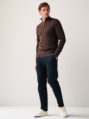 Brown Zip Neck Knitted Premium Regular Fit Jumper - Image 2 of 7