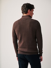 Brown Zip Neck Knitted Premium Regular Fit Jumper - Image 3 of 7