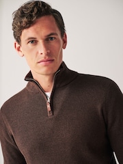 Brown Zip Neck Knitted Premium Regular Fit Jumper - Image 4 of 7