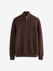 Brown Zip Neck Knitted Premium Regular Fit Jumper - Image 5 of 7
