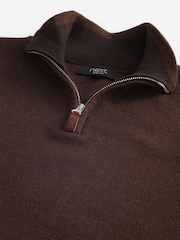 Brown Zip Neck Knitted Premium Regular Fit Jumper - Image 7 of 7