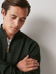Dark Green Plain Regular Fit 100% Cotton Premium Quarter Zip Jumper - Image 1 of 7