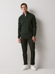 Dark Green Plain Regular Fit 100% Cotton Premium Quarter Zip Jumper - Image 2 of 7