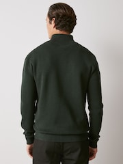Dark Green Plain Regular Fit 100% Cotton Premium Quarter Zip Jumper - Image 3 of 7