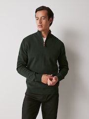 Dark Green Plain Regular Fit 100% Cotton Premium Quarter Zip Jumper - Image 4 of 7