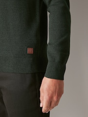 Dark Green Plain Regular Fit 100% Cotton Premium Quarter Zip Jumper - Image 5 of 7