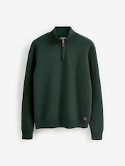 Dark Green Plain Regular Fit 100% Cotton Premium Quarter Zip Jumper - Image 6 of 7
