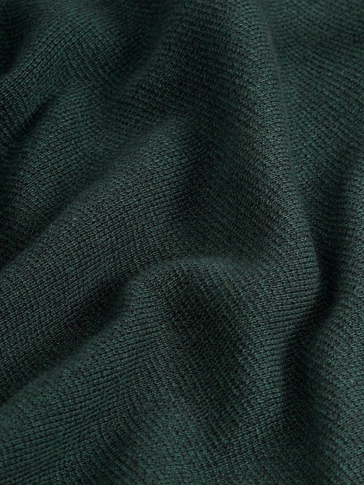 Dark Green Plain Regular Fit 100% Cotton Premium Quarter Zip Jumper - Image 7 of 7