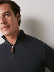 Navy Blue Zip Neck Knitted Premium Regular Fit Jumper - Image 1 of 6