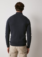Navy Blue Zip Neck Knitted Premium Regular Fit Jumper - Image 3 of 6