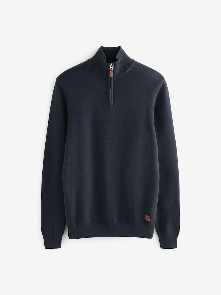 Donkerblauw - Half met rits - Regular fit 100% katoenen premium trui met korte rits - Image 4 of 6