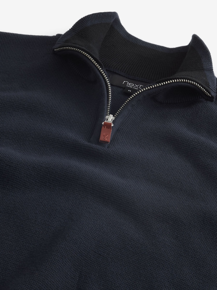 Donkerblauw - Half met rits - Regular fit 100% katoenen premium trui met korte rits - Image 5 of 6