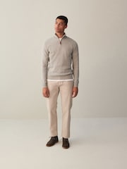Light Grey/Neutral Plain Regular Fit 100% Cotton Premium Quarter Zip Jumper - Image 2 of 7