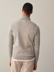 Light Grey/Neutral Plain Regular Fit 100% Cotton Premium Quarter Zip Jumper - Image 4 of 7
