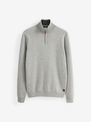 Light Grey/Neutral Plain Regular Fit 100% Cotton Premium Quarter Zip Jumper - Image 6 of 7