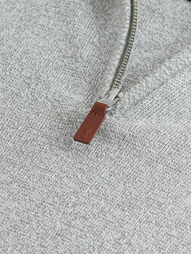 Light Grey/Neutral Plain Regular Fit 100% Cotton Premium Quarter Zip Jumper - Image 7 of 7