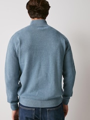 Jasnoniebieski - Regularny - Sweter premium o regularnym kroju z krótkim zamkiem, 100% bawełny - Image 2 of 8
