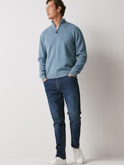 Jasnoniebieski - Regularny - Sweter premium o regularnym kroju z krótkim zamkiem, 100% bawełny - Image 3 of 8