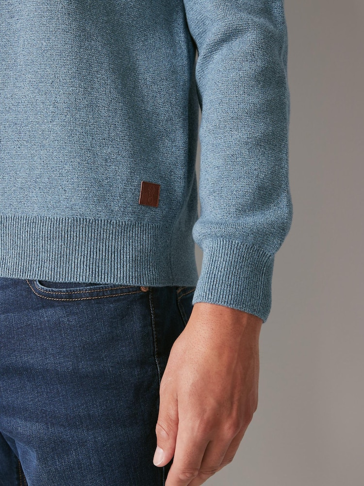 Jasnoniebieski - Regularny - Sweter premium o regularnym kroju z krótkim zamkiem, 100% bawełny - Image 5 of 8
