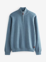 Jasnoniebieski - Regularny - Sweter premium o regularnym kroju z krótkim zamkiem, 100% bawełny - Image 6 of 8