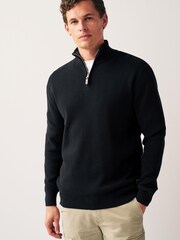 Black Regular Cotton Premium Zip Neck Jumper - Image 1 of 7