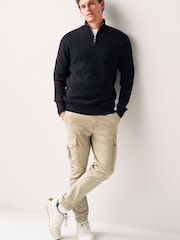 Black Regular Cotton Premium Zip Neck Jumper - Image 2 of 7