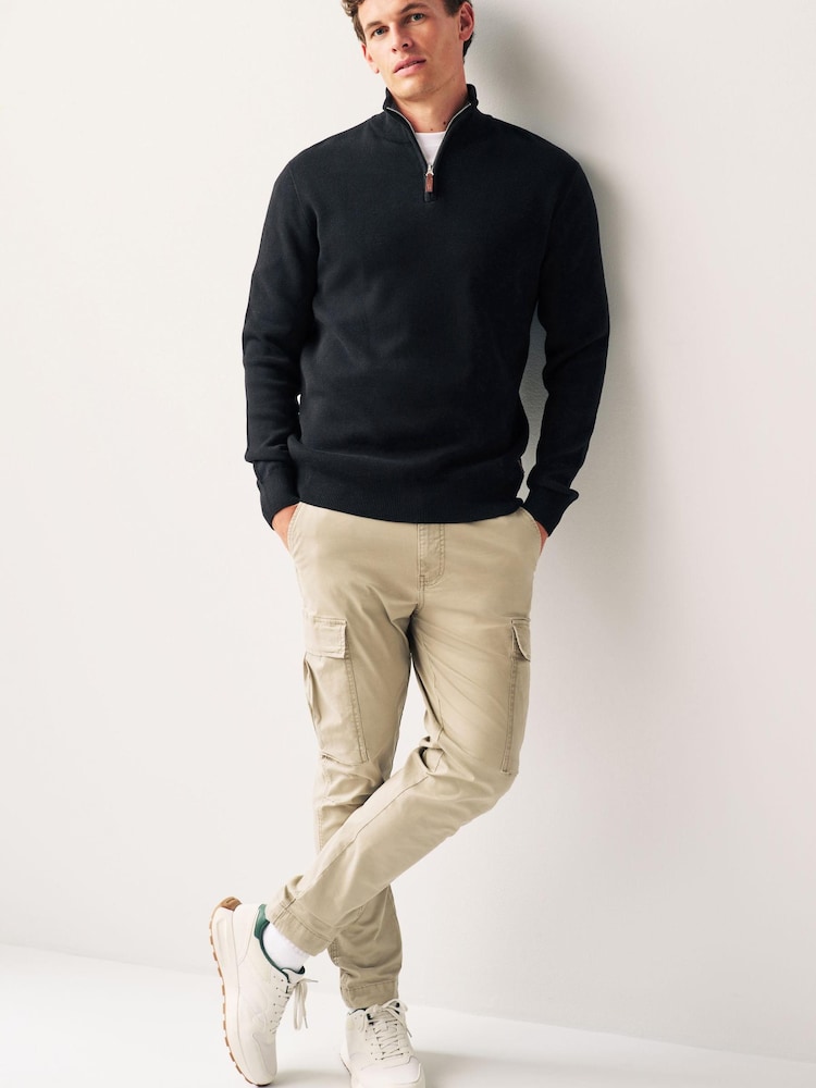 Black Regular Cotton Premium Zip Neck Jumper - Image 2 of 7