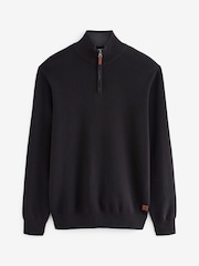 Black Regular Cotton Premium Zip Neck Jumper - Image 5 of 7