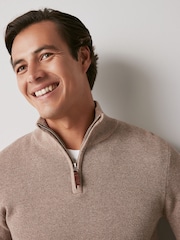 Neutral Zip Neck Knitted Premium Regular Fit Jumper - Image 1 of 7